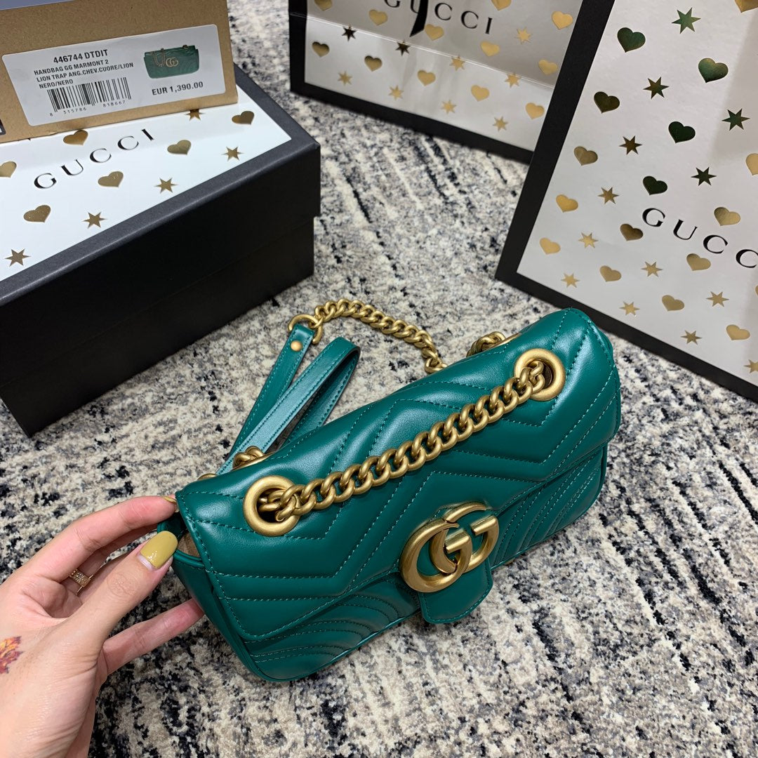 GG Marmont 22cm Turquoise Calfskin Gold Hardware Amelia