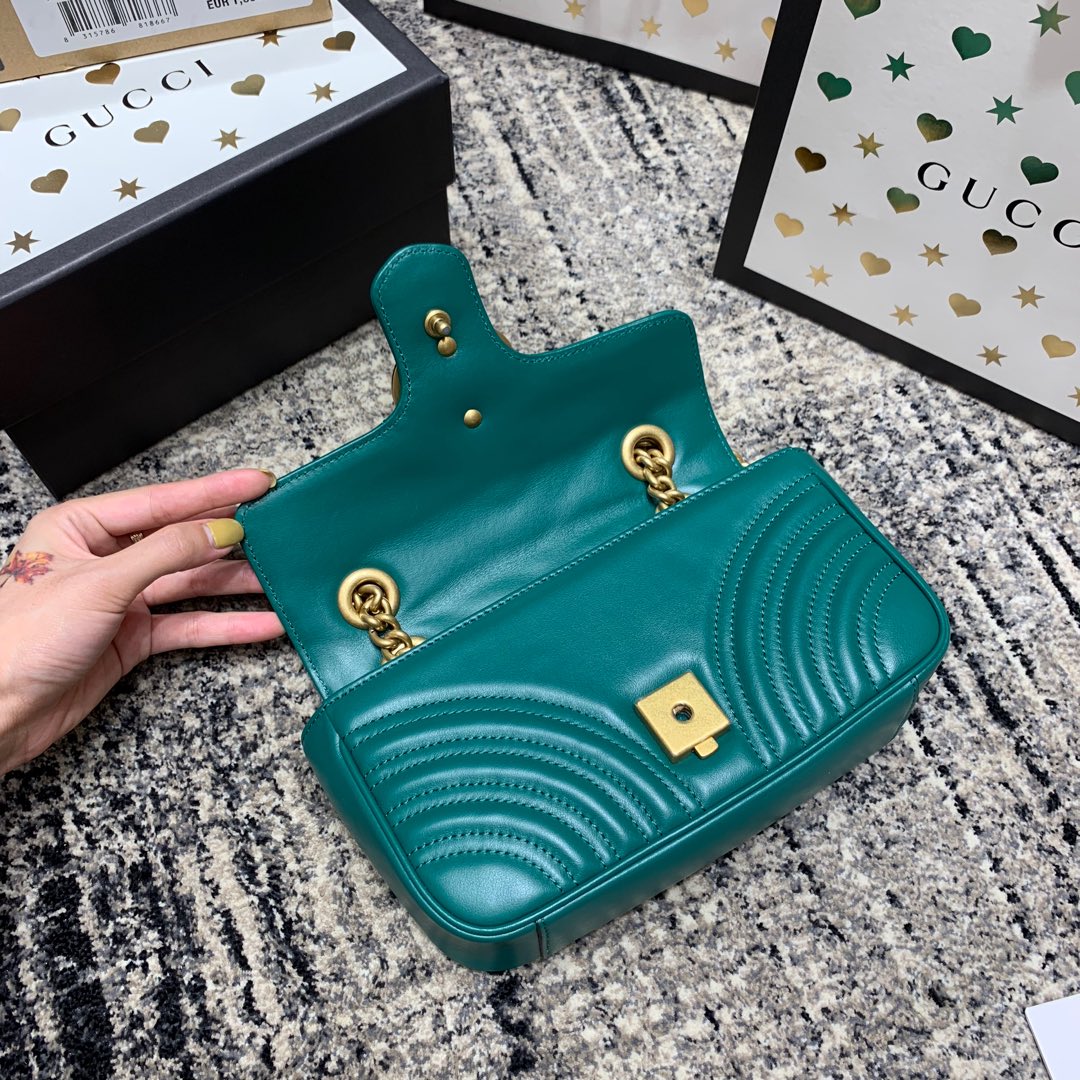 GG Marmont 22cm Turquoise Calfskin Gold Hardware Amelia Amelia