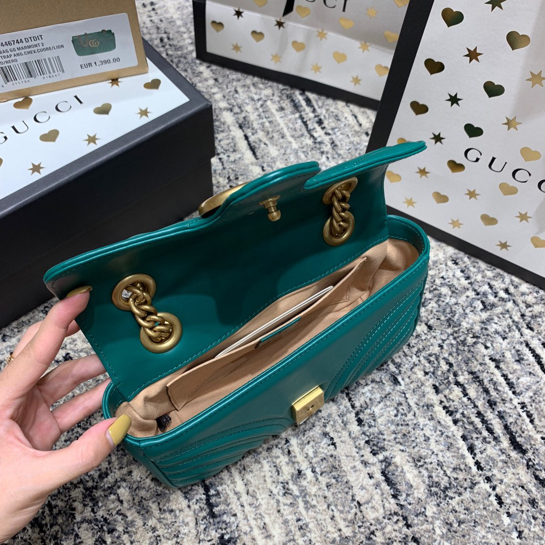 GG Marmont 22cm Turquoise Calfskin Gold Hardware Amelia