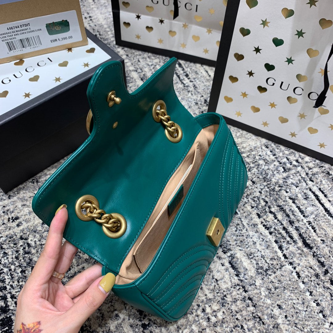 GG Marmont 22cm Turquoise Calfskin Gold Hardware Amelia