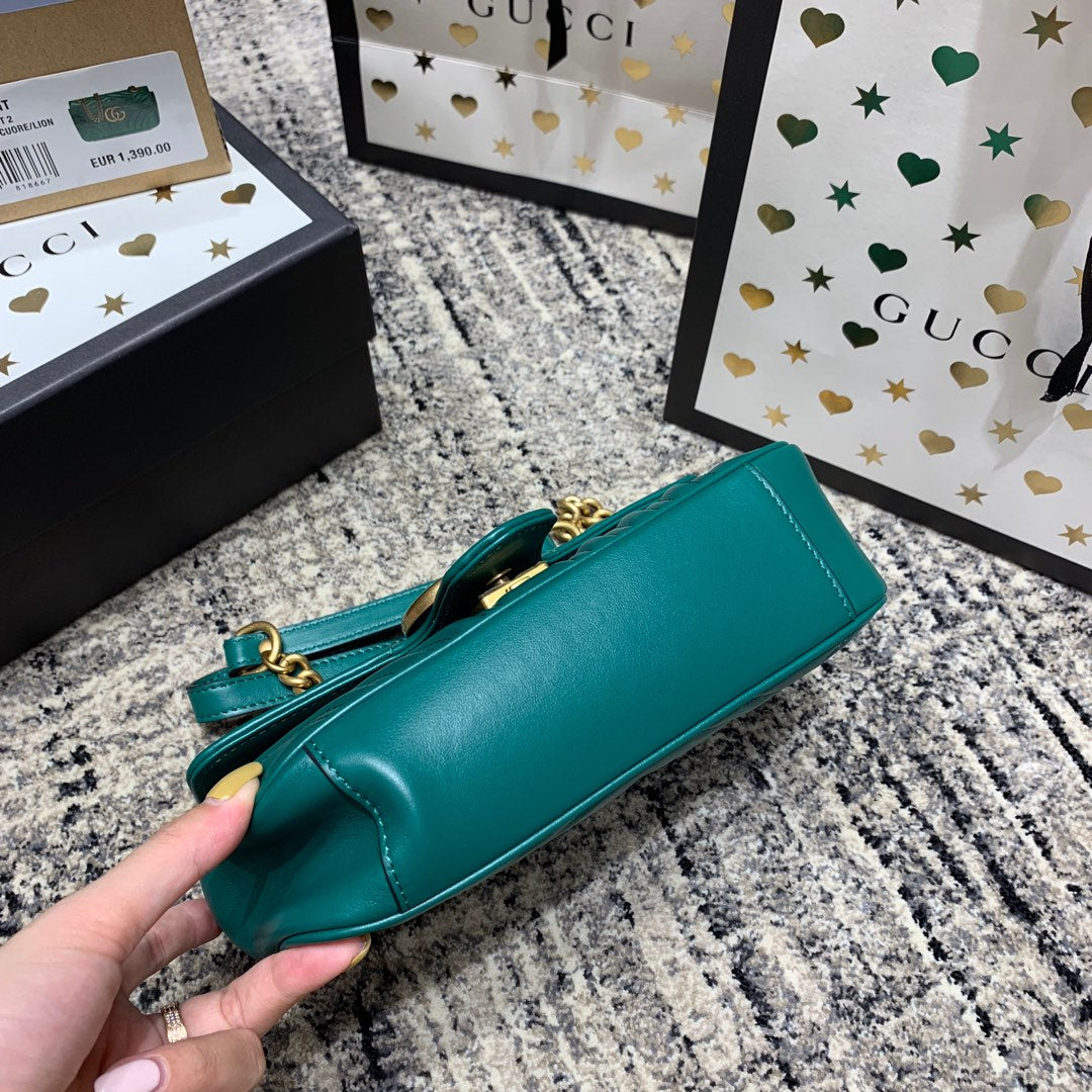 GG Marmont 22cm Turquoise Calfskin Gold Hardware Amelia Amelia