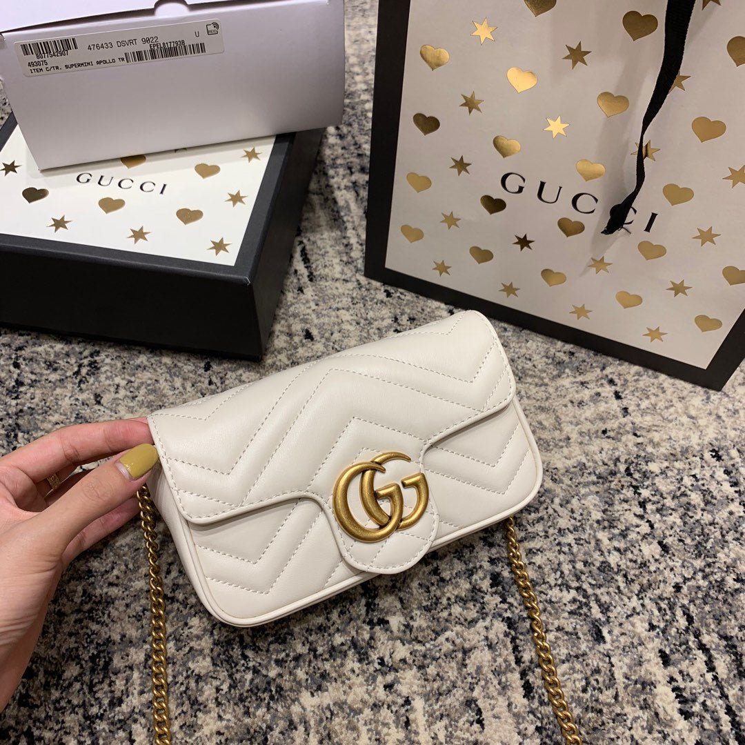 GG Marmont Mini 16.5cm White Calfskin Gold Hardware Amelia Amelia
