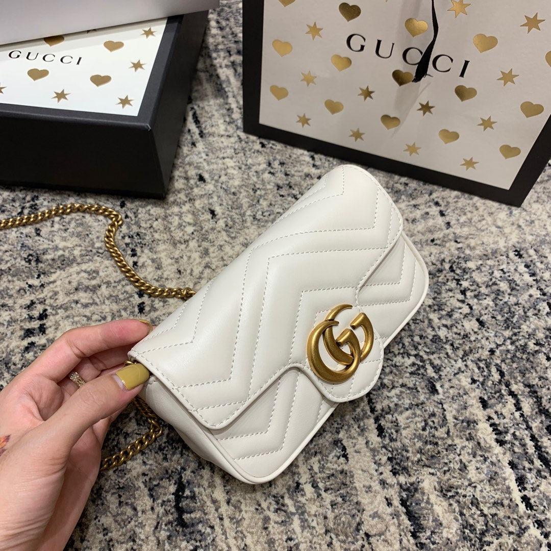 GG Marmont Mini 16.5cm White Calfskin Gold Hardware Amelia