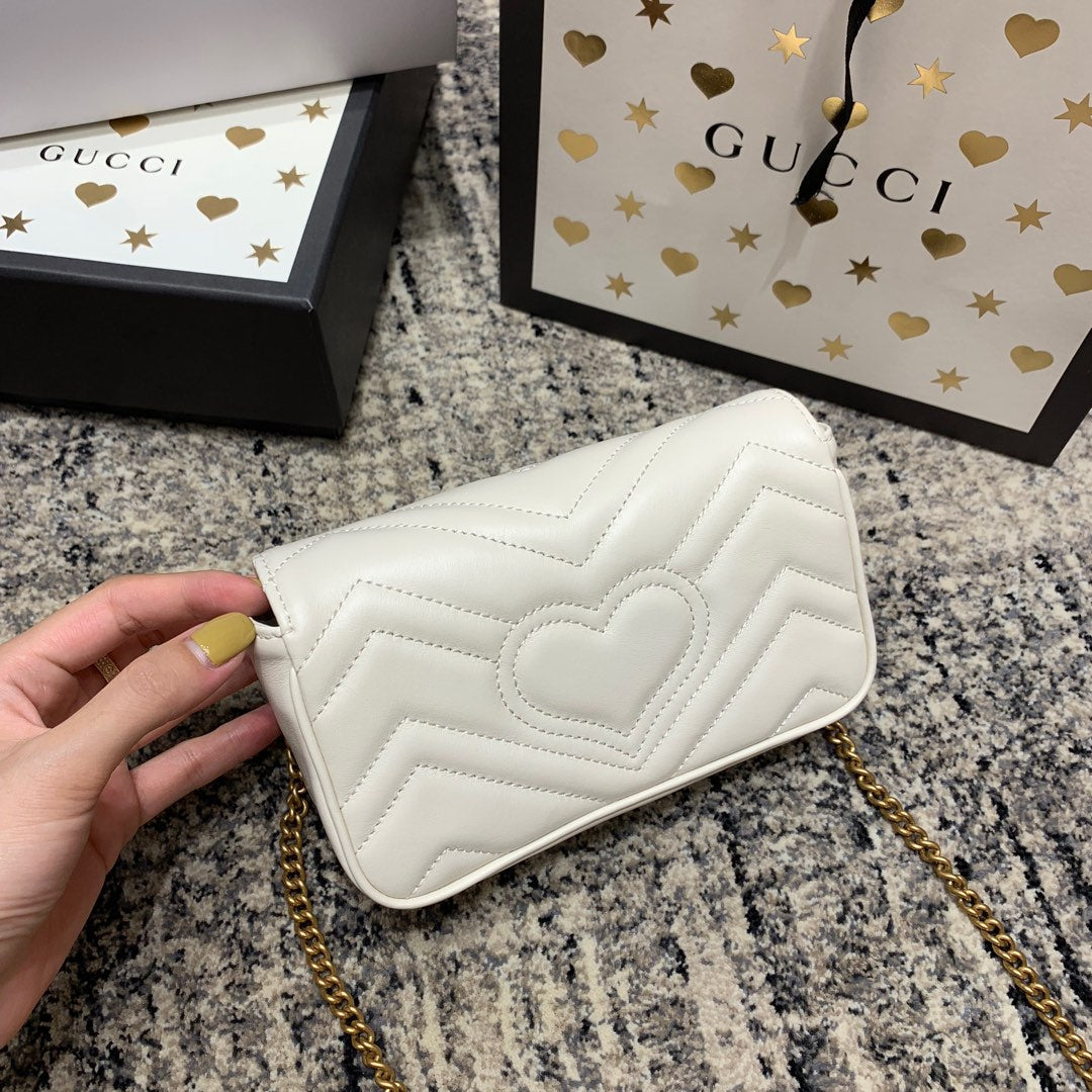 GG Marmont Mini 16.5cm White Calfskin Gold Hardware Amelia