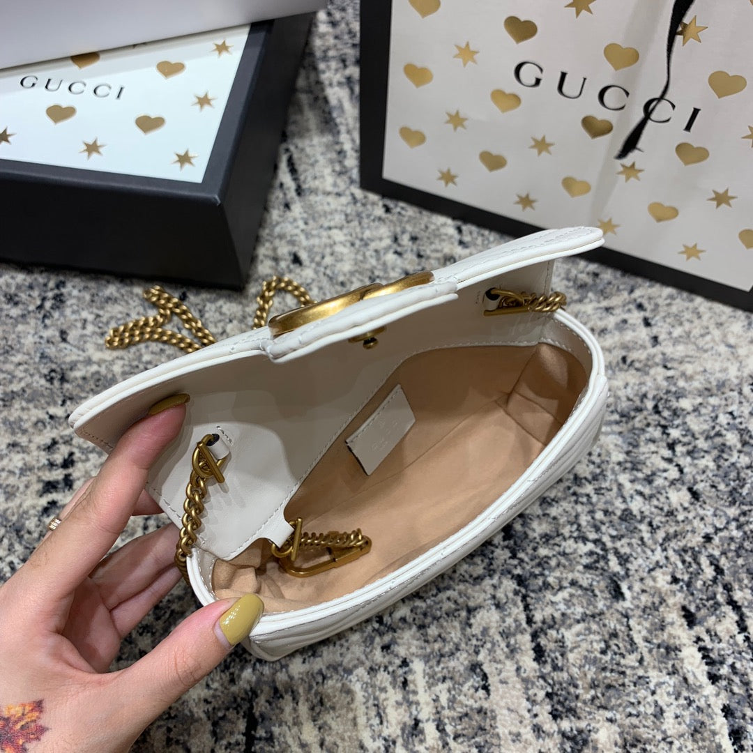 GG Marmont Mini 16.5cm White Calfskin Gold Hardware Amelia Amelia