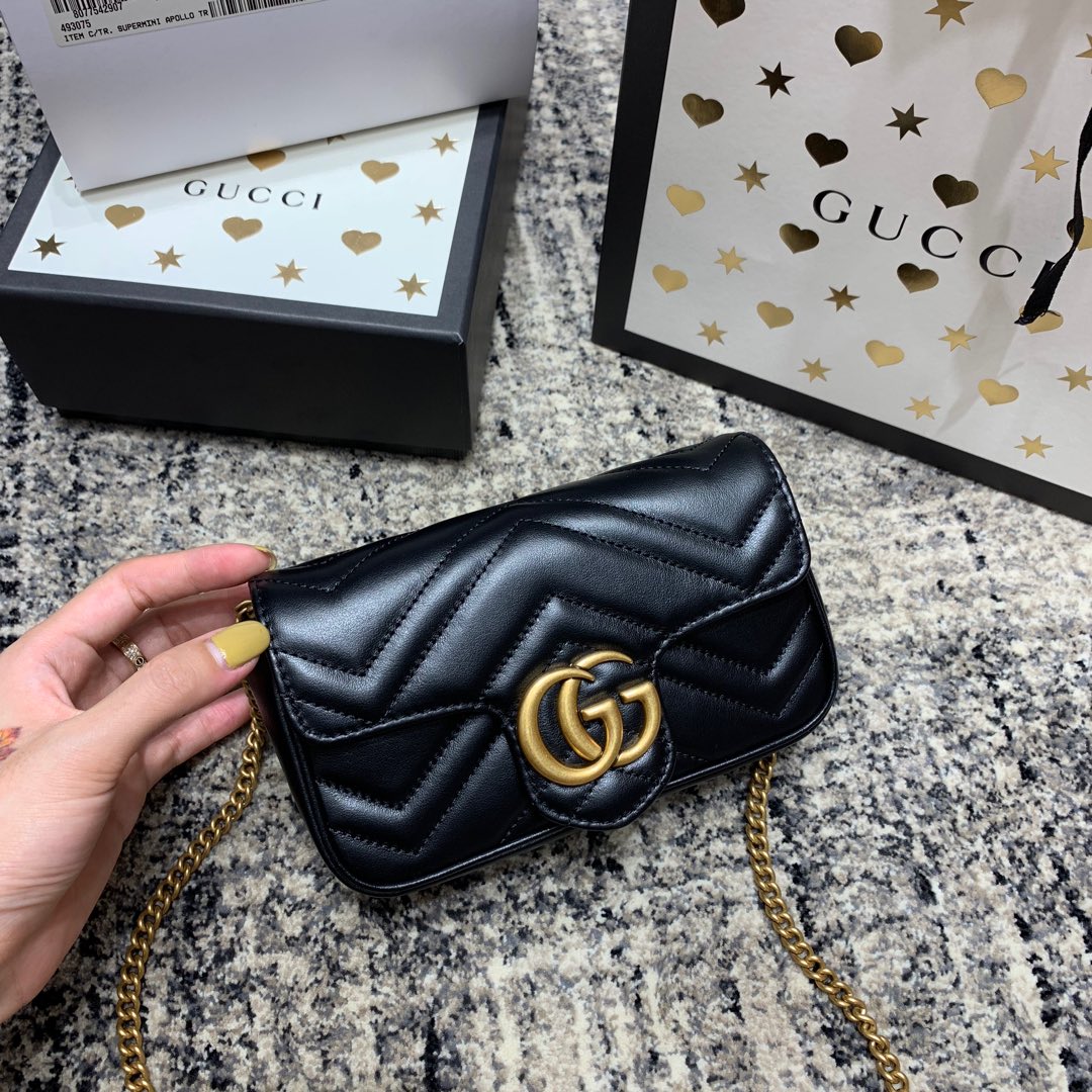 GG Marmont Mini 16.5cm Black Calfskin Gold Hardware Amelia Amelia