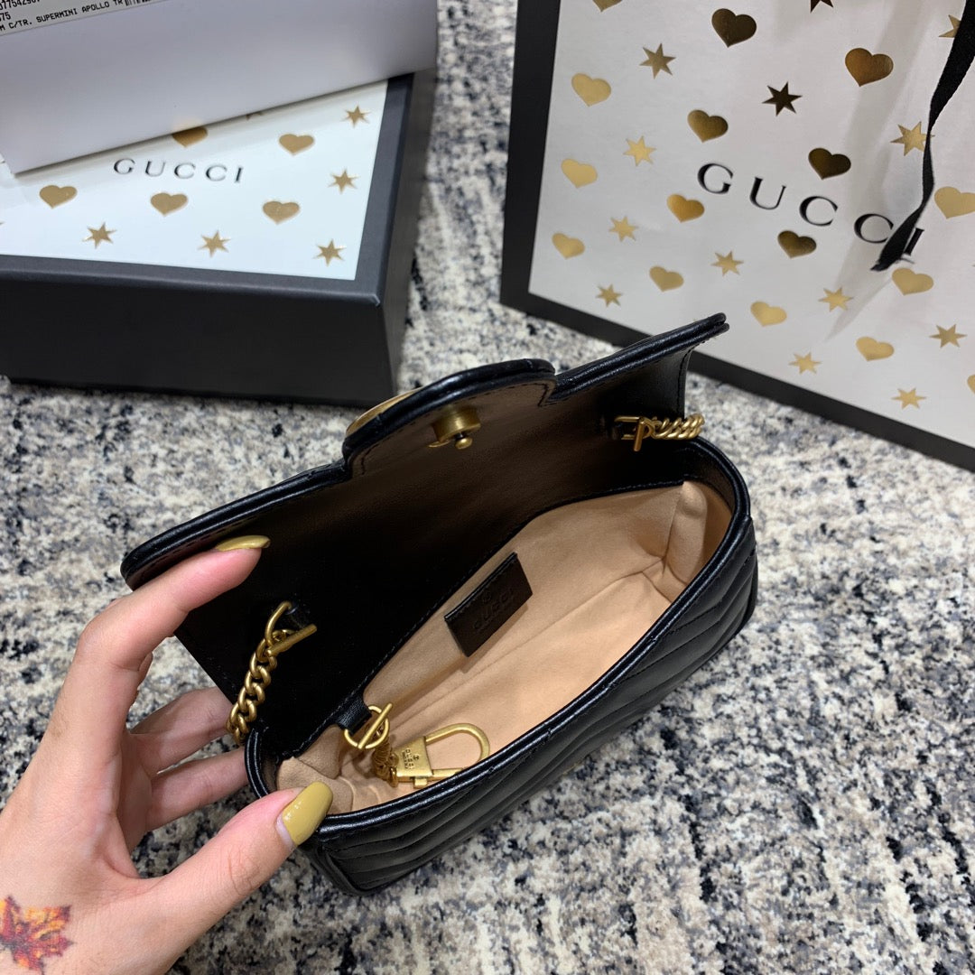 GG Marmont Mini 16.5cm Black Calfskin Gold Hardware Amelia