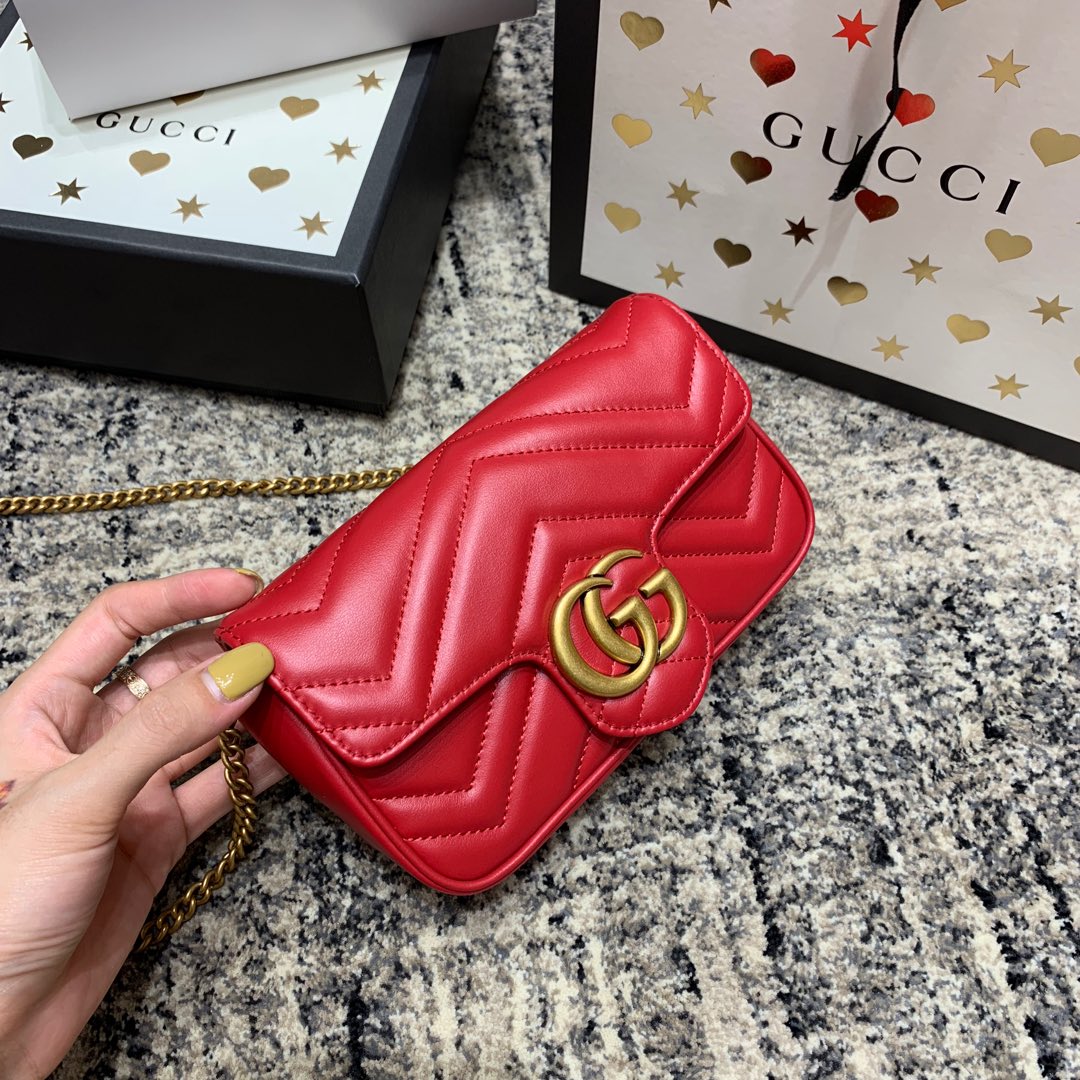 GG Marmont Mini 16.5cm Red Calfskin Gold Hardware Amelia Amelia