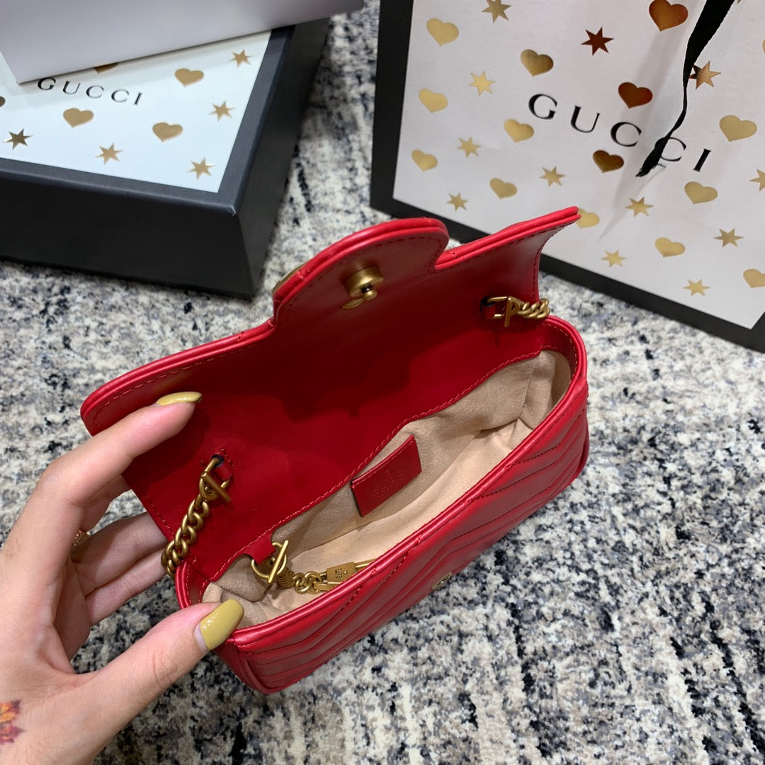 GG Marmont Mini 16.5cm Red Calfskin Gold Hardware Amelia