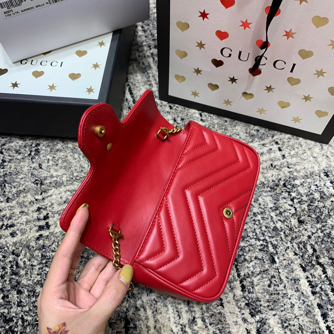 GG Marmont Mini 16.5cm Red Calfskin Gold Hardware Amelia