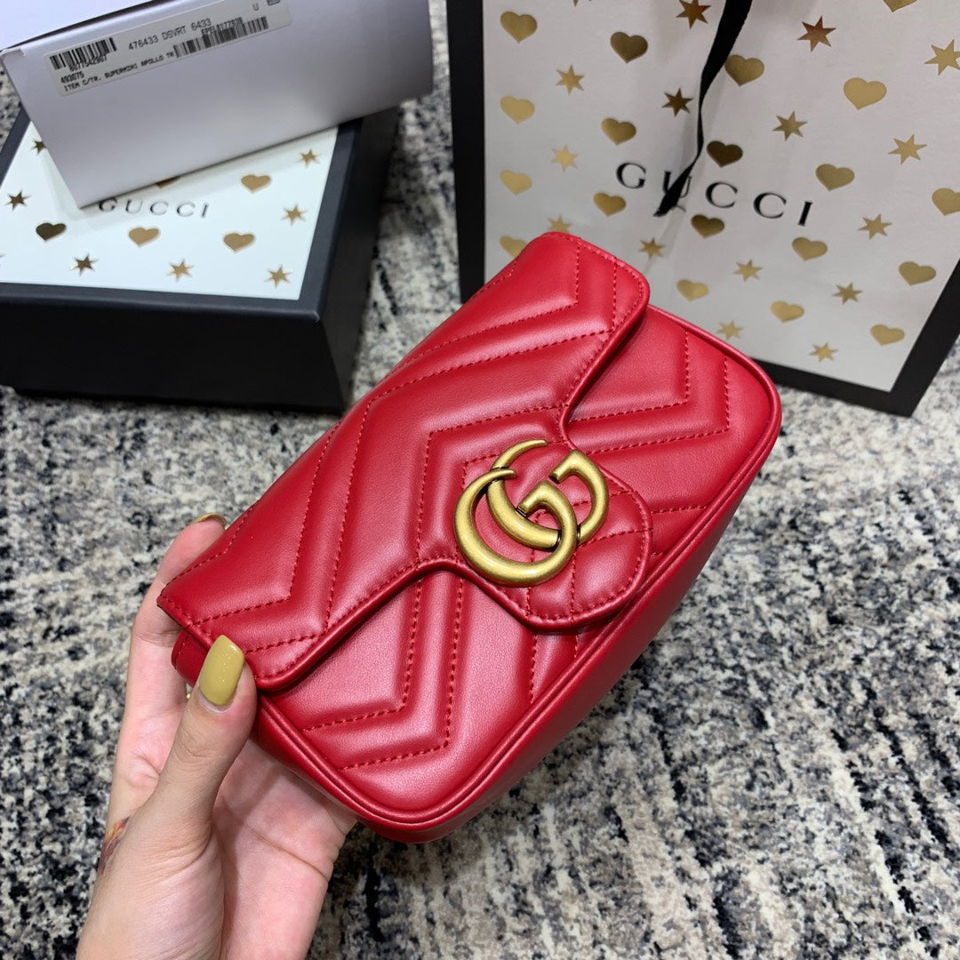 GG Marmont Mini 16.5cm Red Calfskin Gold Hardware Amelia