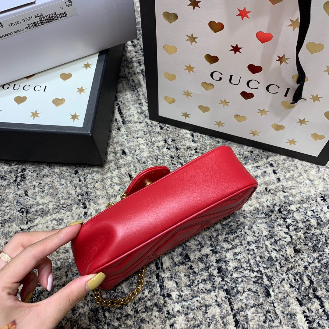 GG Marmont Mini 16.5cm Red Calfskin Gold Hardware Amelia