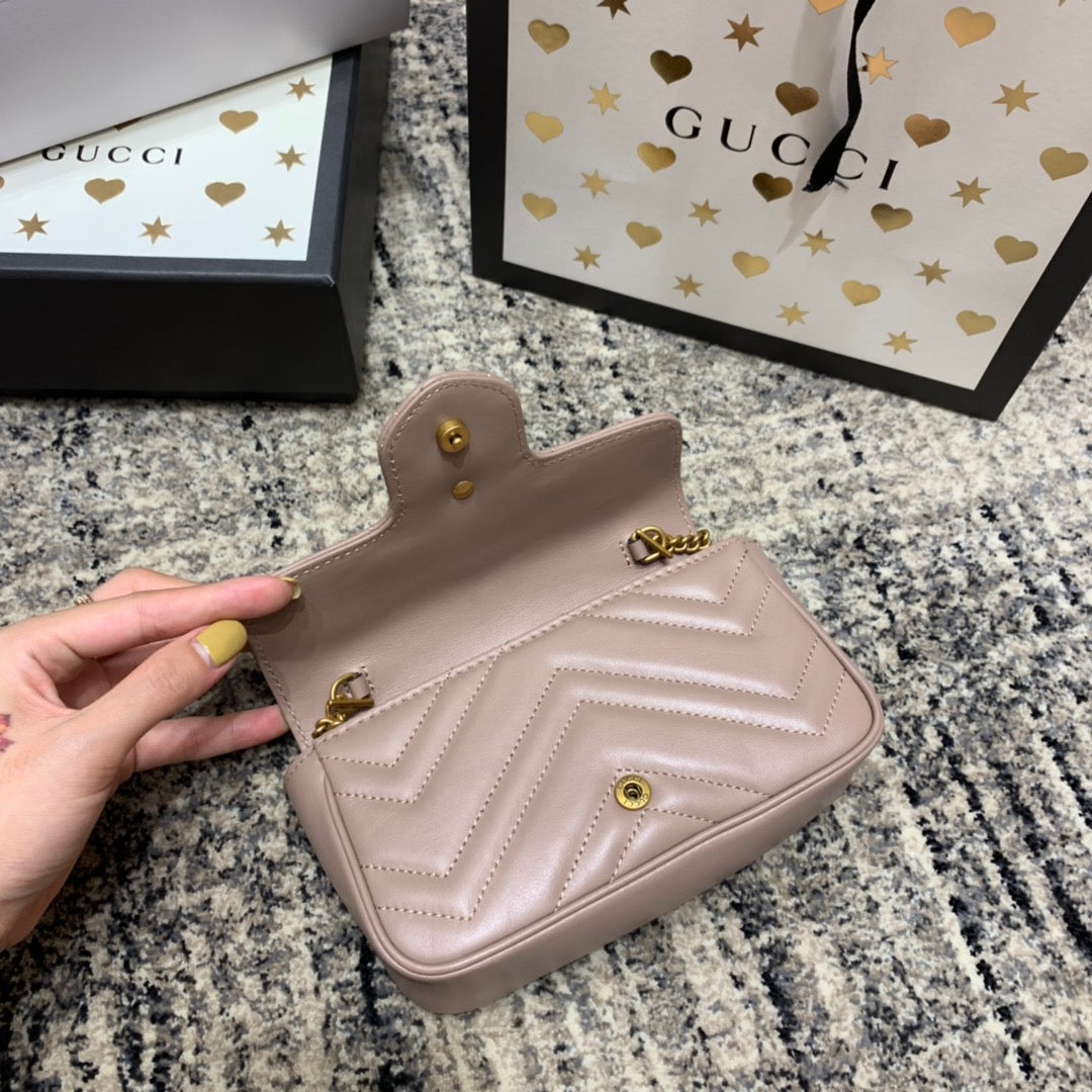 GG Marmont Mini 16.5cm Dark Beige Calfskin Gold Hardware Amelia