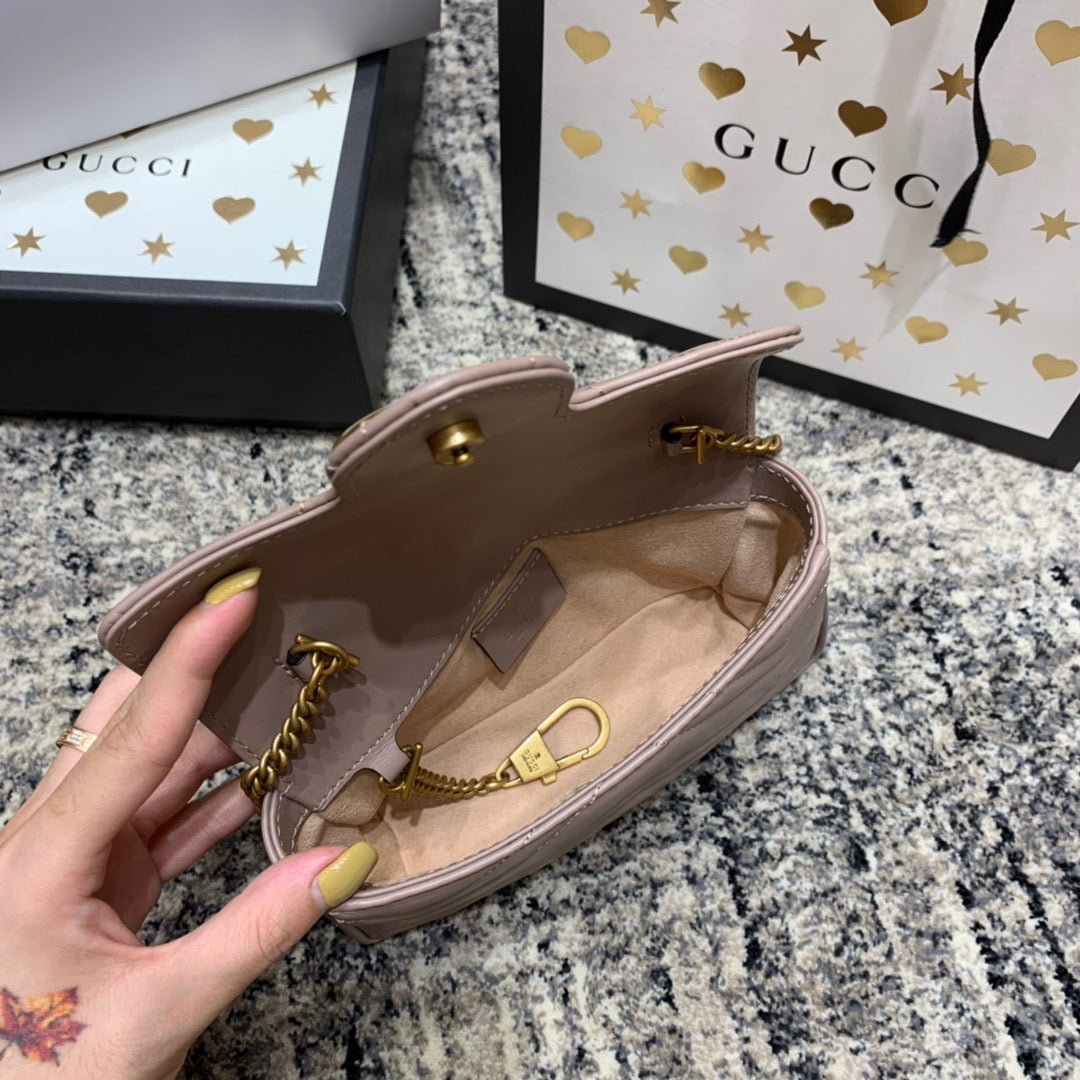 GG Marmont Mini 16.5cm Dark Beige Calfskin Gold Hardware Amelia
