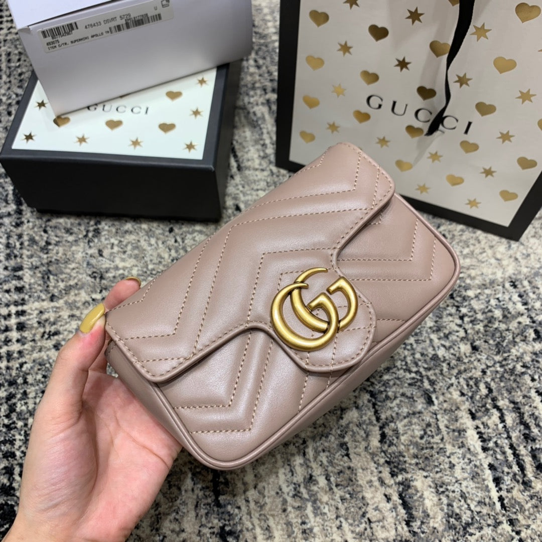 GG Marmont Mini 16.5cm Dark Beige Calfskin Gold Hardware Amelia