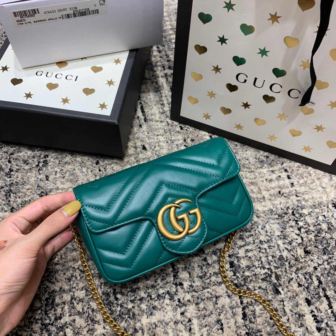 GG Marmont Mini 16.5cm Turquoise Calfskin Gold Hardware Amelia Amelia