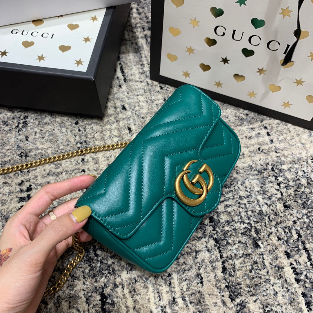 GG Marmont Mini 16.5cm Turquoise Calfskin Gold Hardware Amelia Amelia