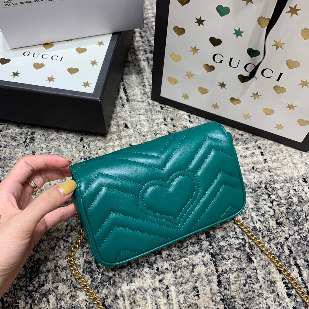 GG Marmont Mini 16.5cm Turquoise Calfskin Gold Hardware Amelia Amelia