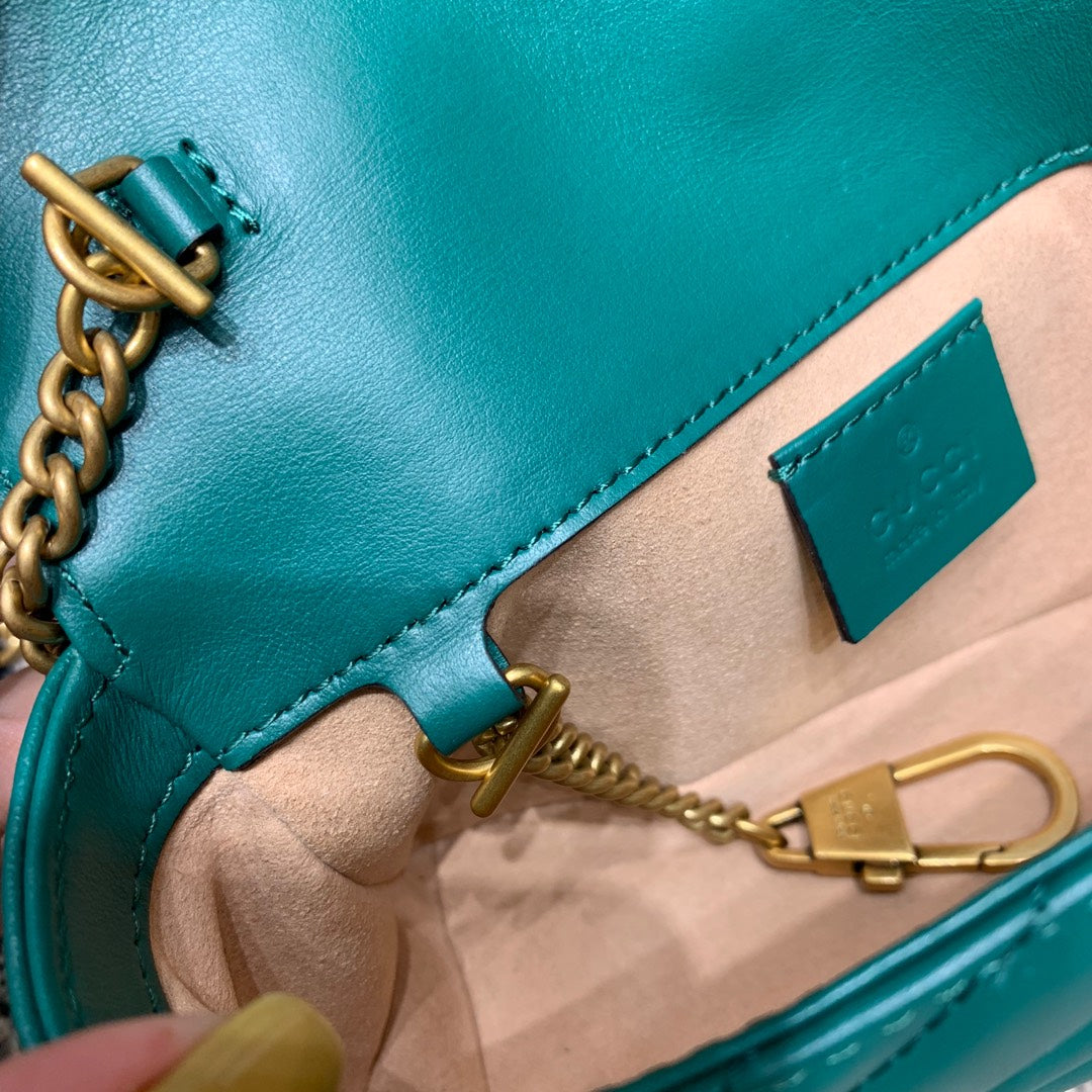 GG Marmont Mini 16.5cm Turquoise Calfskin Gold Hardware Amelia Amelia
