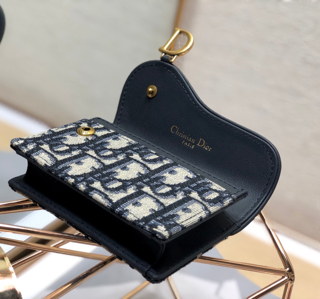 CD Saddle Wallet 10.5cm Blue Obique Embroidery Amelia