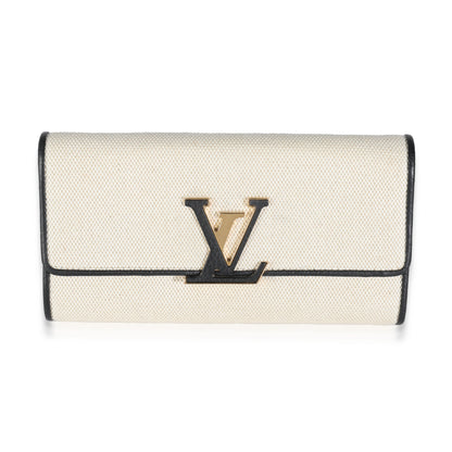 Louis Vuitton Black Taurillon Beige Canvas Capucines Wallet