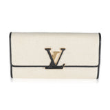 Louis Vuitton Black Taurillon Beige Canvas Capucines Wallet