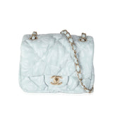 Chanel Light Blue Puffy Lambskin Logo Mini Flap Bag