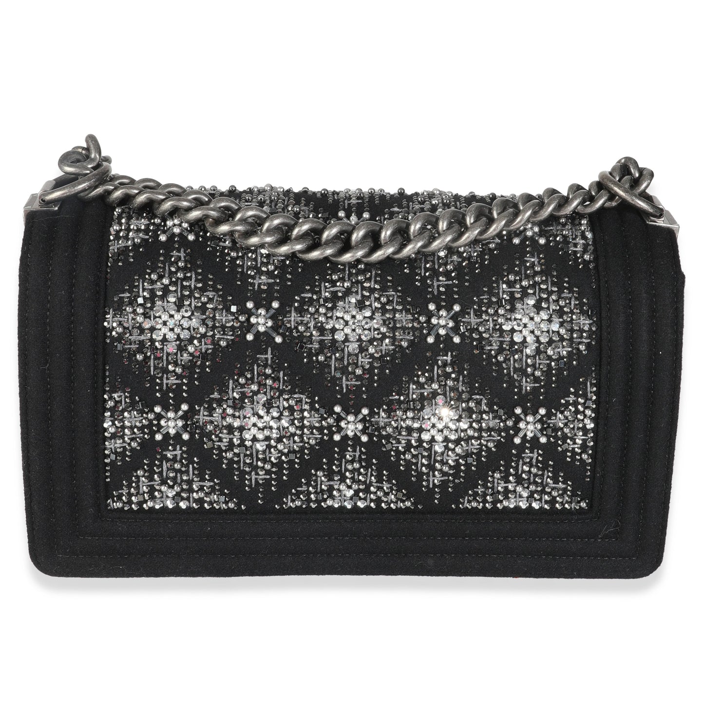 Chanel Black Jersey Strass Old Medium Boy Bag