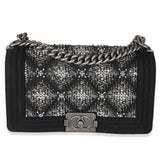 Chanel Black Jersey Strass Old Medium Boy Bag