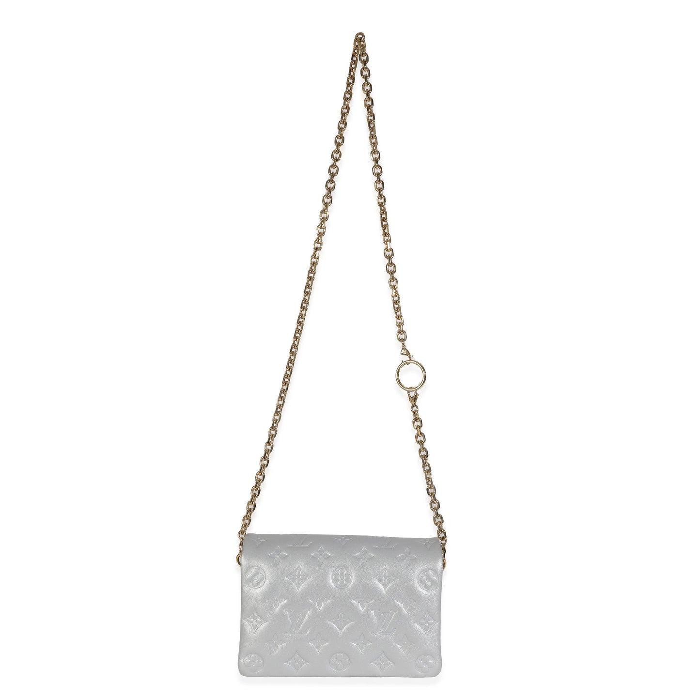 Louis Vuitton Silver Metallic Lambskin Embossed Monogram Pochette Coussin