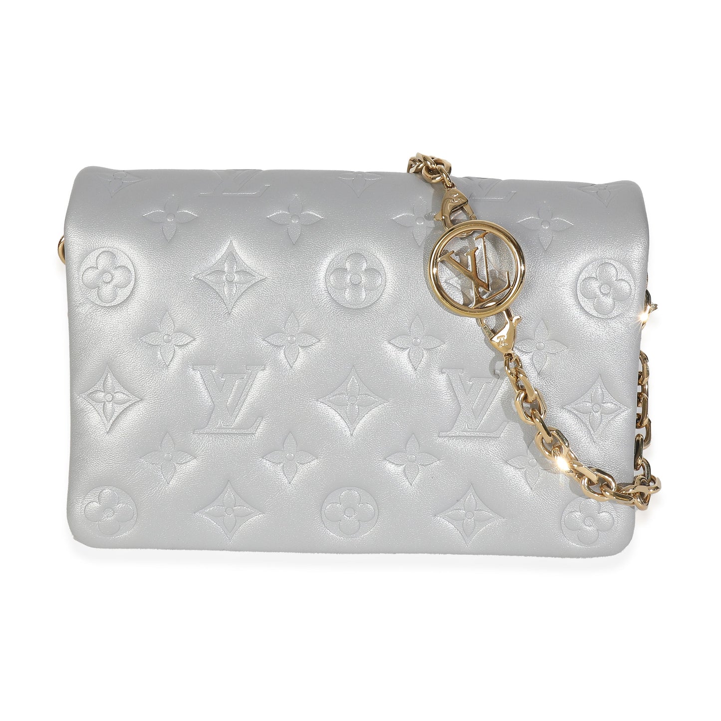 Louis Vuitton Silver Metallic Lambskin Embossed Monogram Pochette Coussin