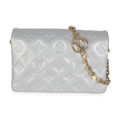 Louis Vuitton Silver Metallic Lambskin Embossed Monogram Pochette Coussin