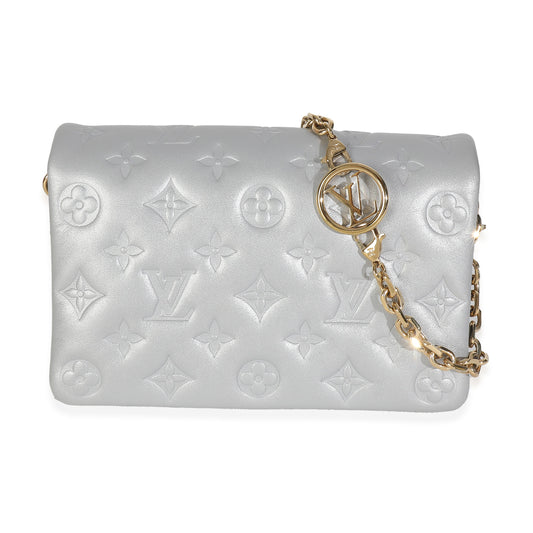 Louis Vuitton Silver Metallic Lambskin Embossed Monogram Pochette Coussin