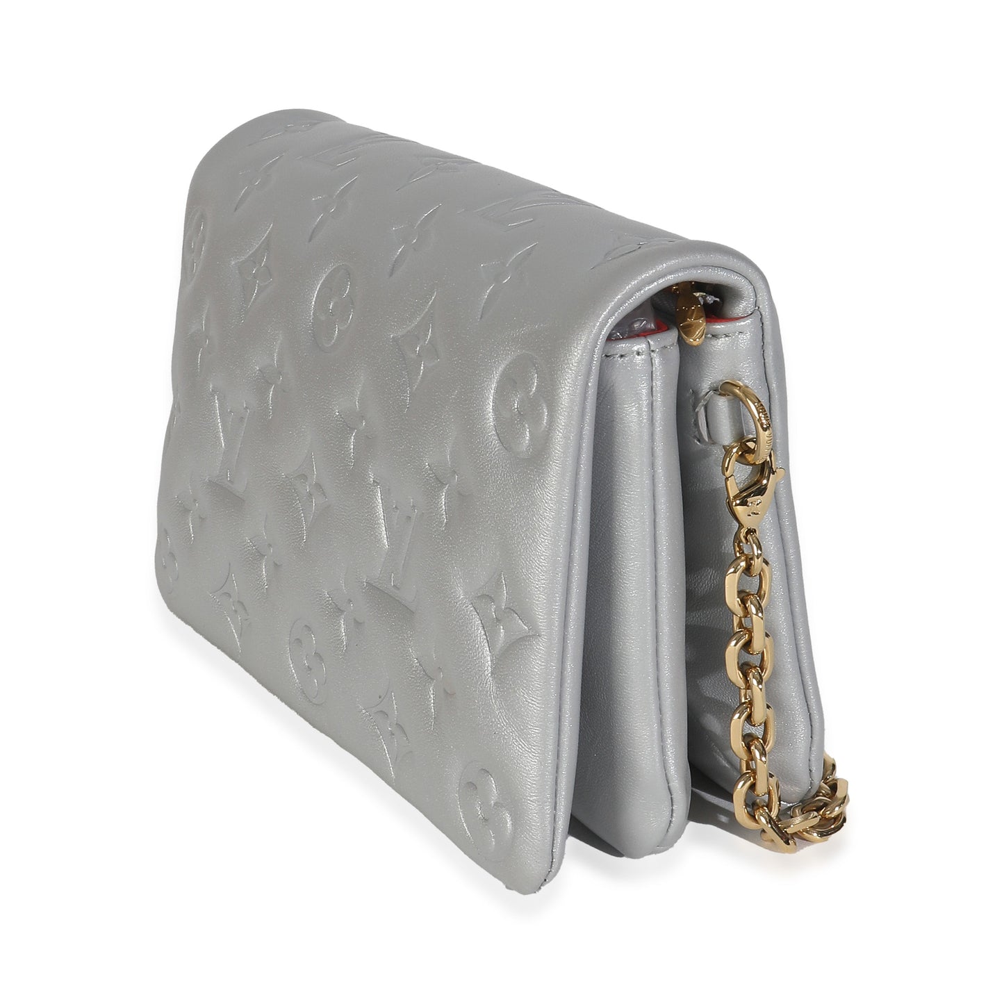 Louis Vuitton Silver Metallic Lambskin Embossed Monogram Pochette Coussin