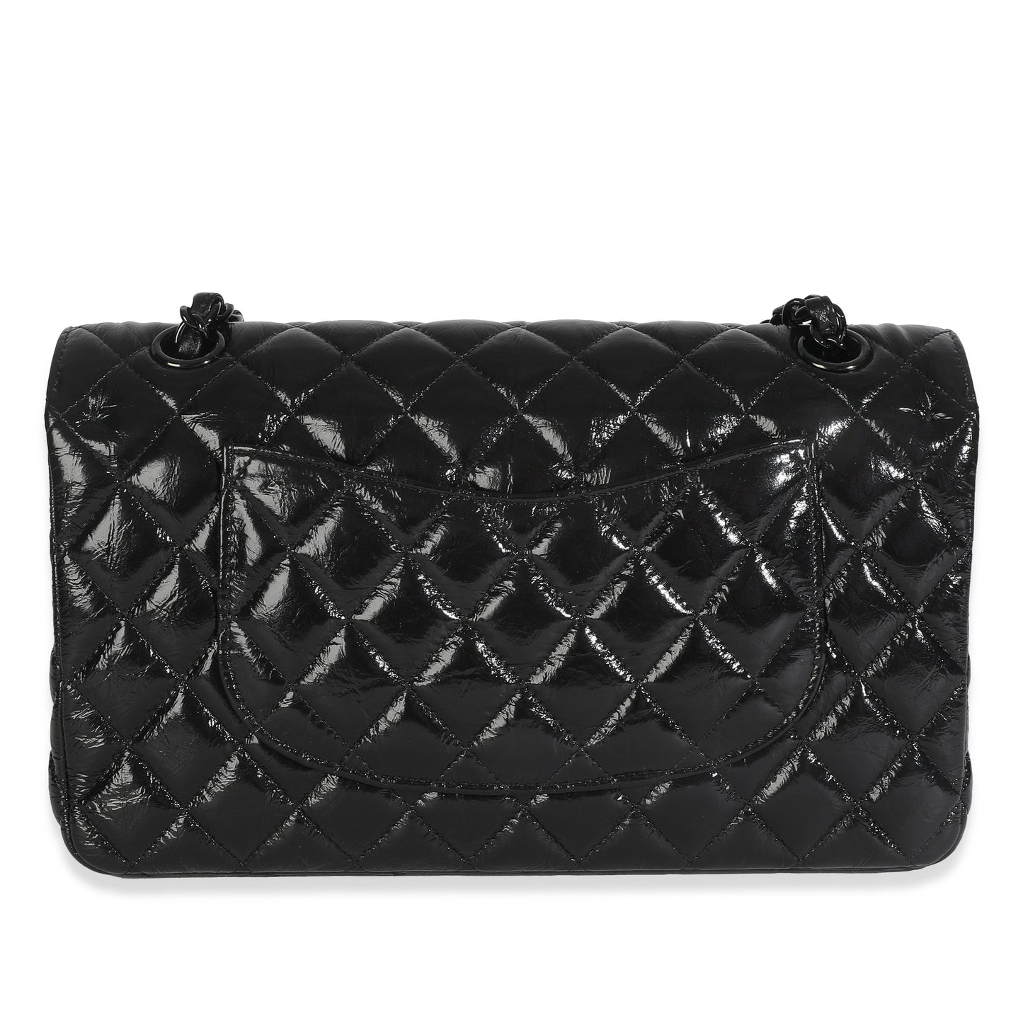 Chanel So Black Shiny Crumpled Quilted Calfskin Medium Classic Double Flap Bag