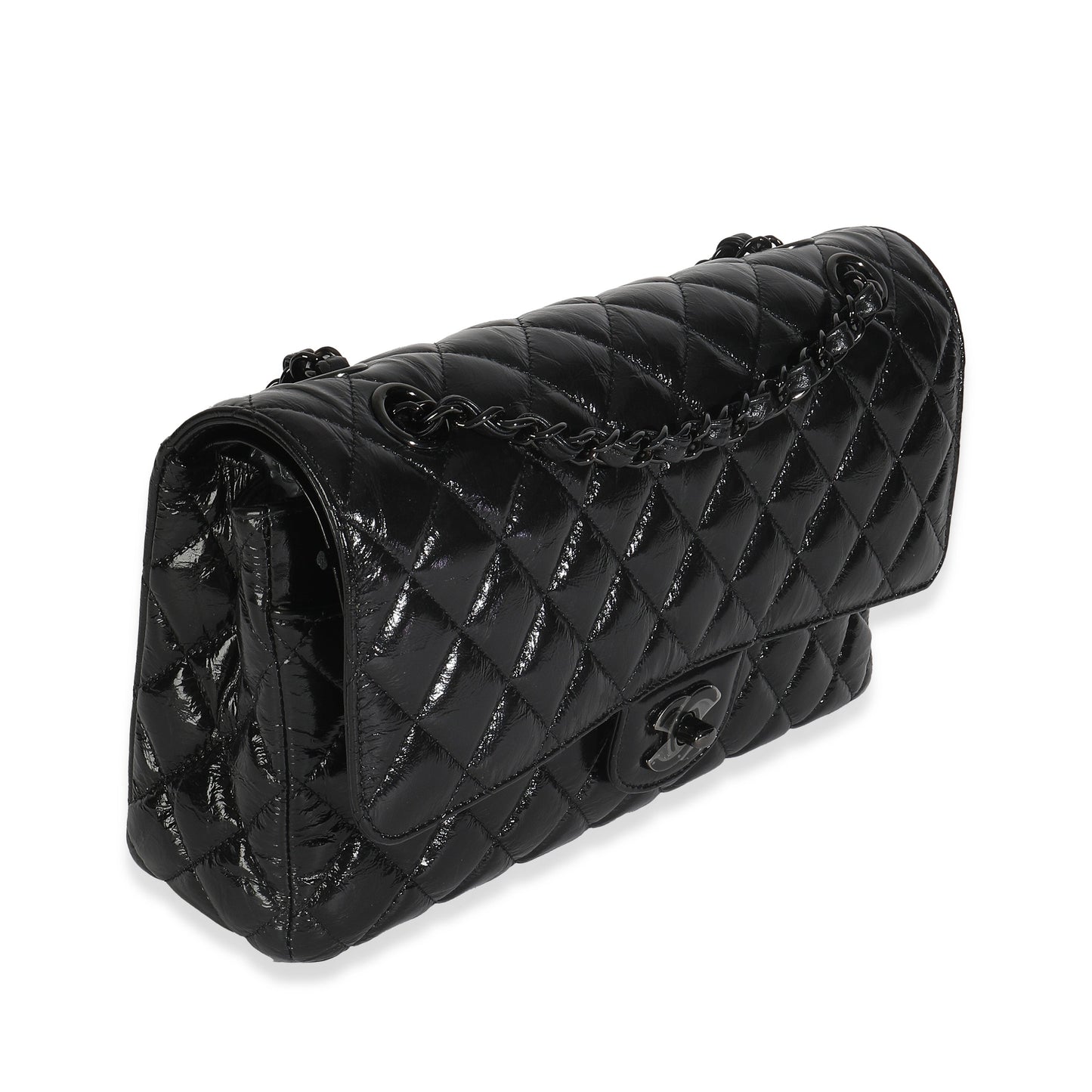 Chanel So Black Shiny Crumpled Quilted Calfskin Medium Classic Double Flap Bag