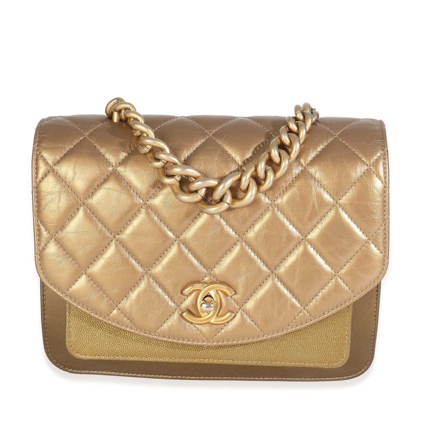 Chanel Bronze Metallic Lambskin Caviar Quilted Chain Handle Flap Handbag