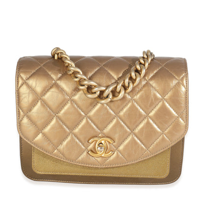 Chanel Bronze Metallic Lambskin Caviar Quilted Chain Handle Flap Handbag