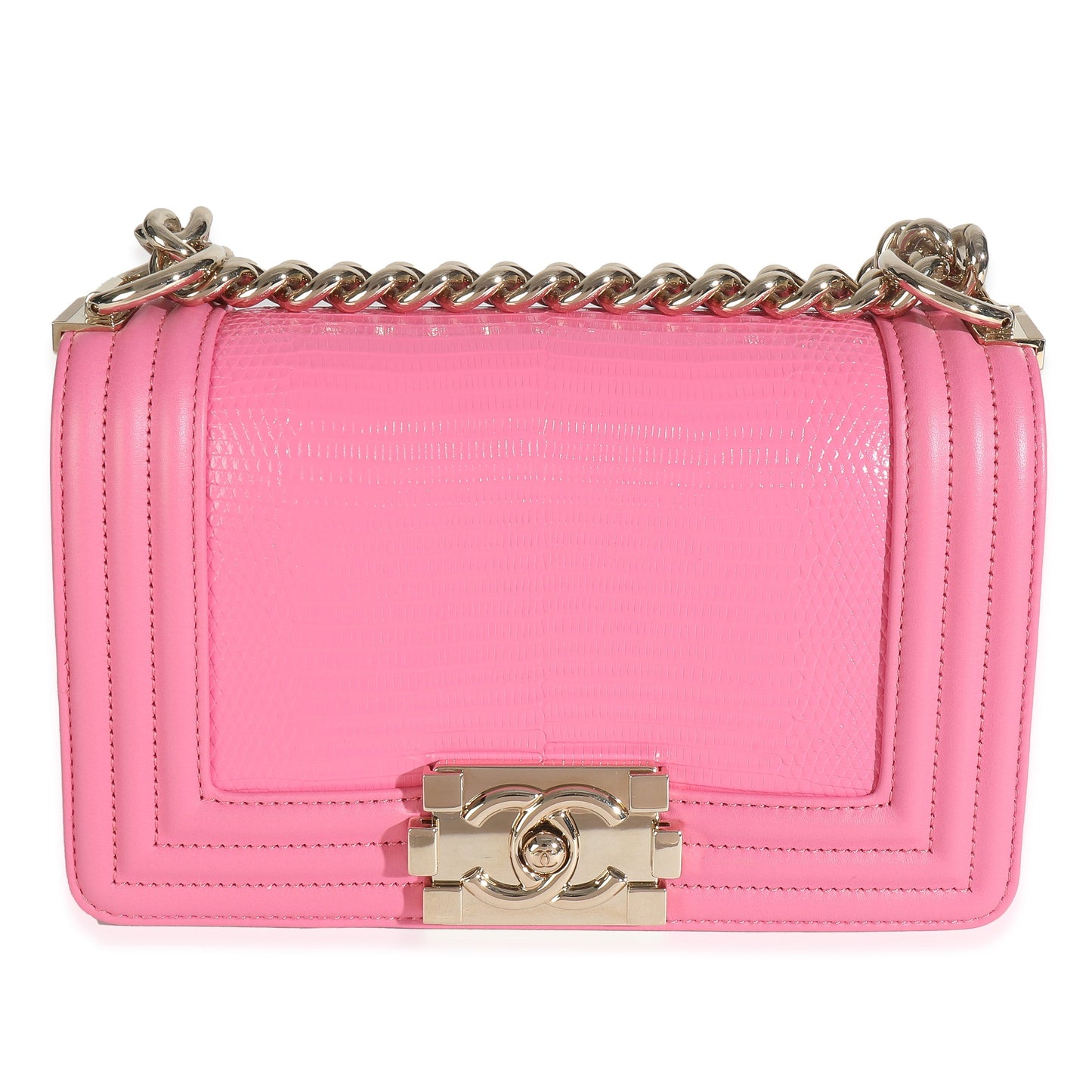 Chanel Pink Lambskin Lizard Small Boy Bag