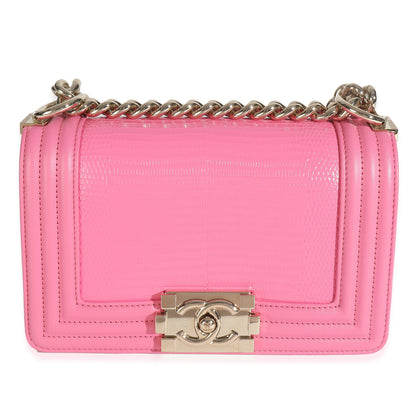 Chanel Pink Lambskin Lizard Small Boy Bag