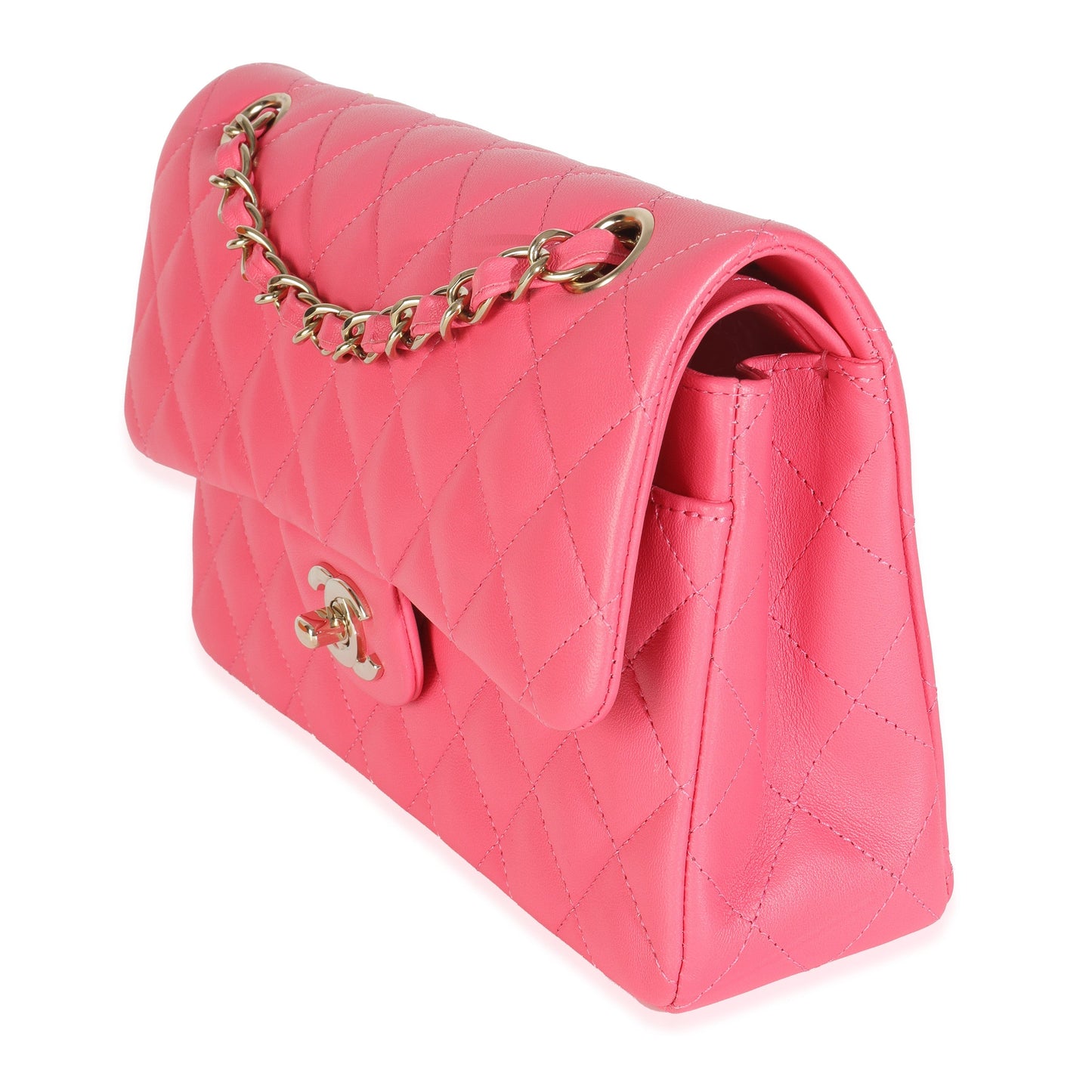 Chanel Pink Quilted Lambskin Small Classic Double Flap Bag