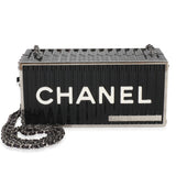 Chanel 18A Black Lucite Paris Hamburg Minaudiere Shipping Container Clutch