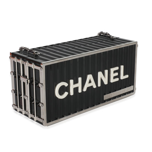 Chanel 18A Black Lucite Paris Hamburg Minaudiere Shipping Container Clutch