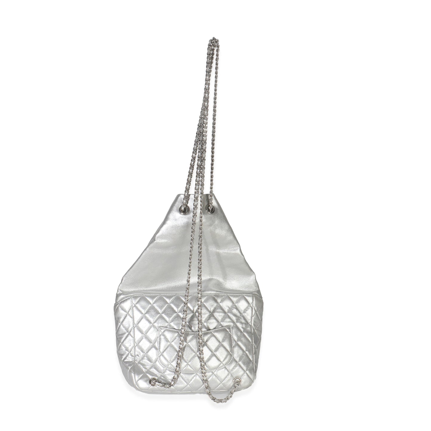 Chanel Silver Metallic Lambskin Seoul Drawstring Backpack