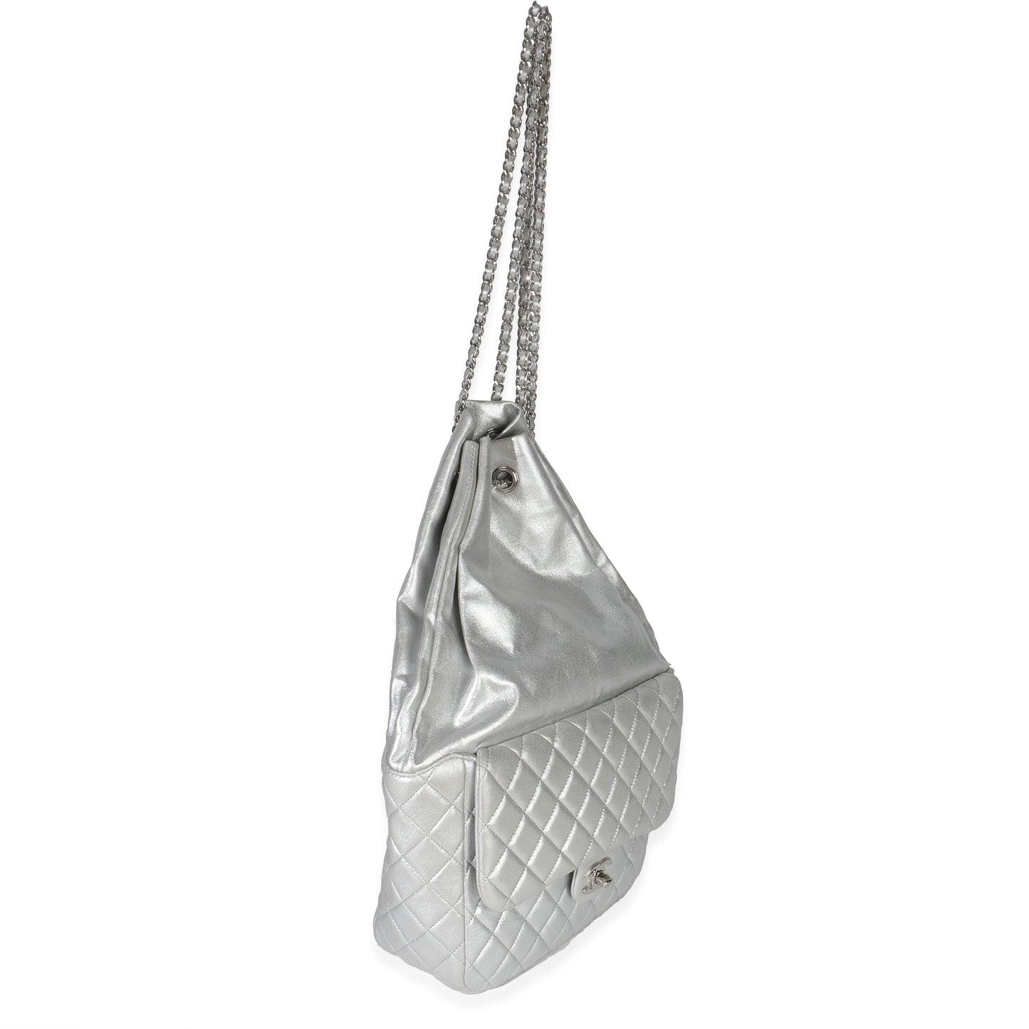 Chanel Silver Metallic Lambskin Seoul Drawstring Backpack