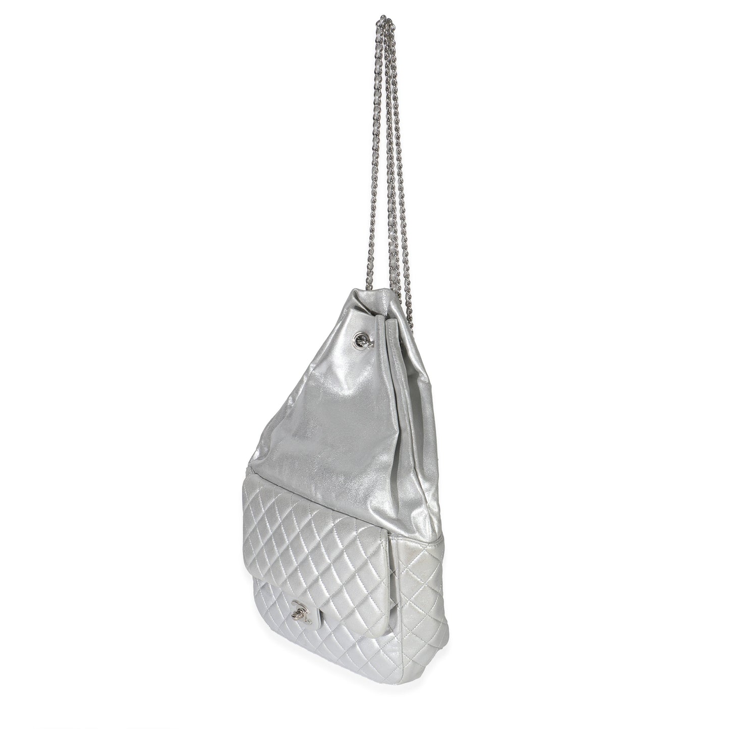 Chanel Silver Metallic Lambskin Seoul Drawstring Backpack