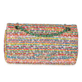 Chanel Green Yellow Red Multicolor Tweed Medium Classic Double Flap Bag