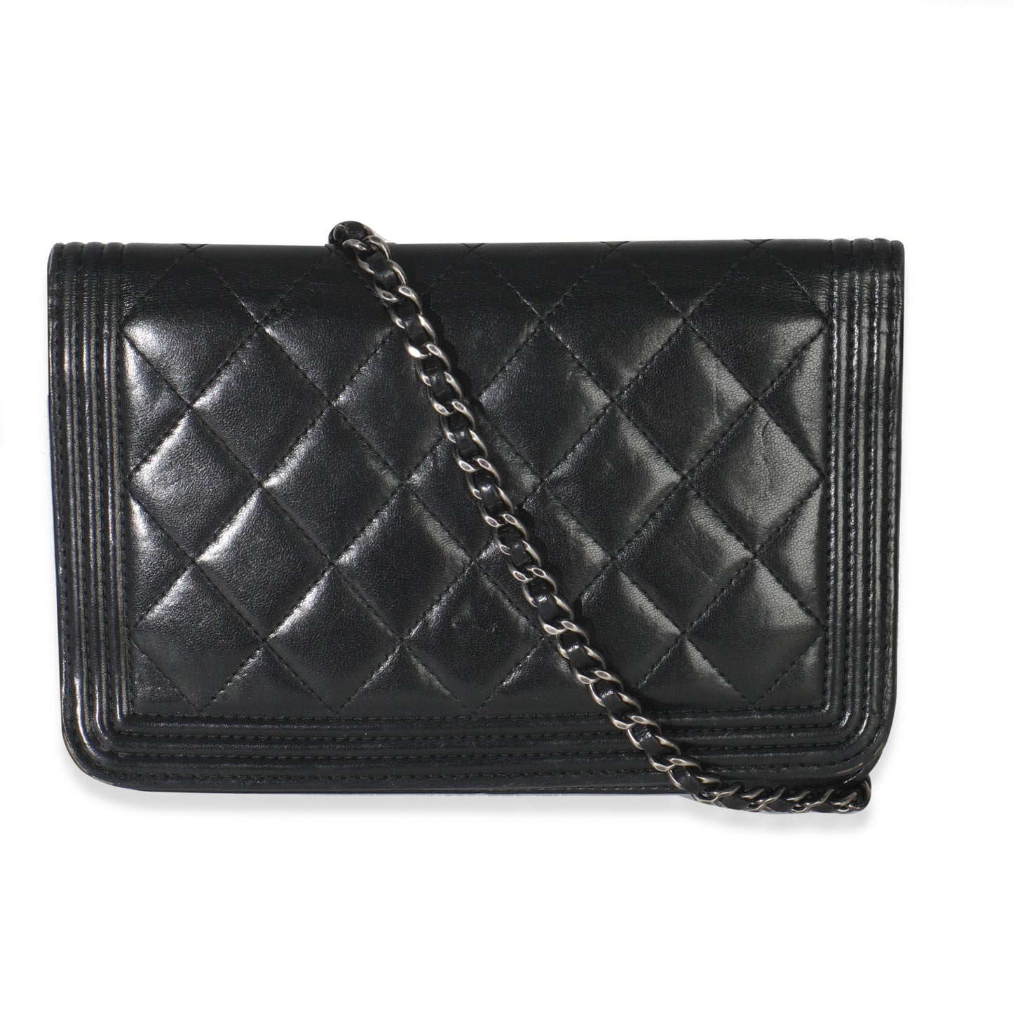 Chanel Black Quilted Lambskin Boy Wallet On Chain