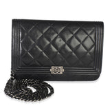 Chanel Black Quilted Lambskin Boy Wallet On Chain