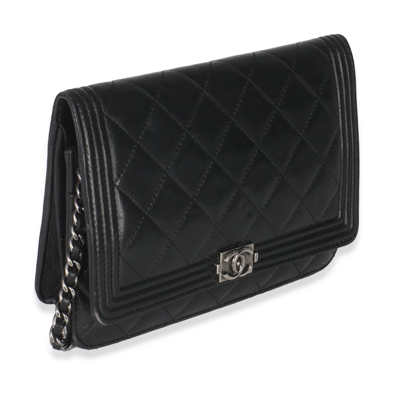 Chanel Black Quilted Lambskin Boy Wallet On Chain